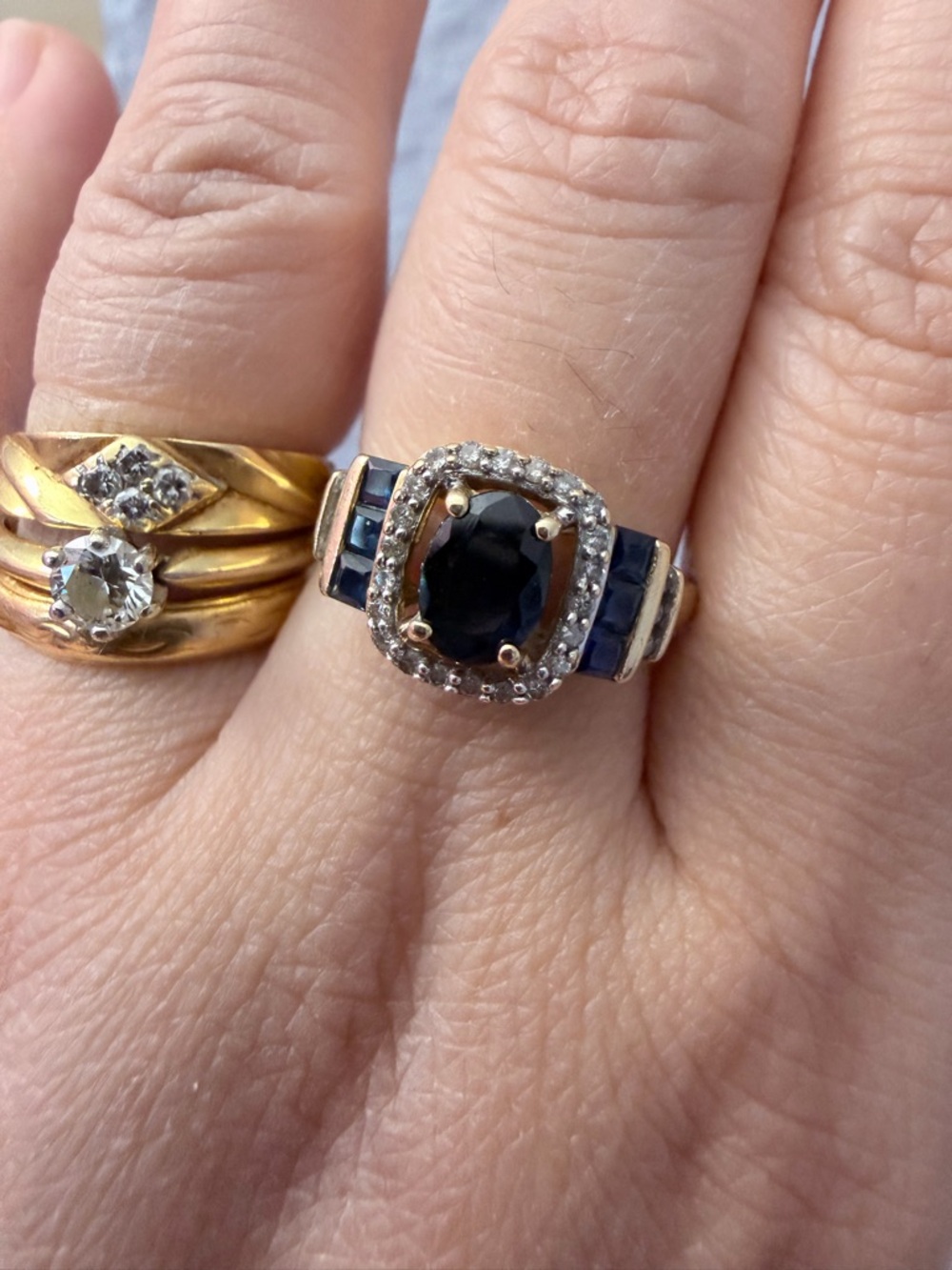 10k Solid Gold Sapphire and Diamond Halo Ring - Blue Sapphire